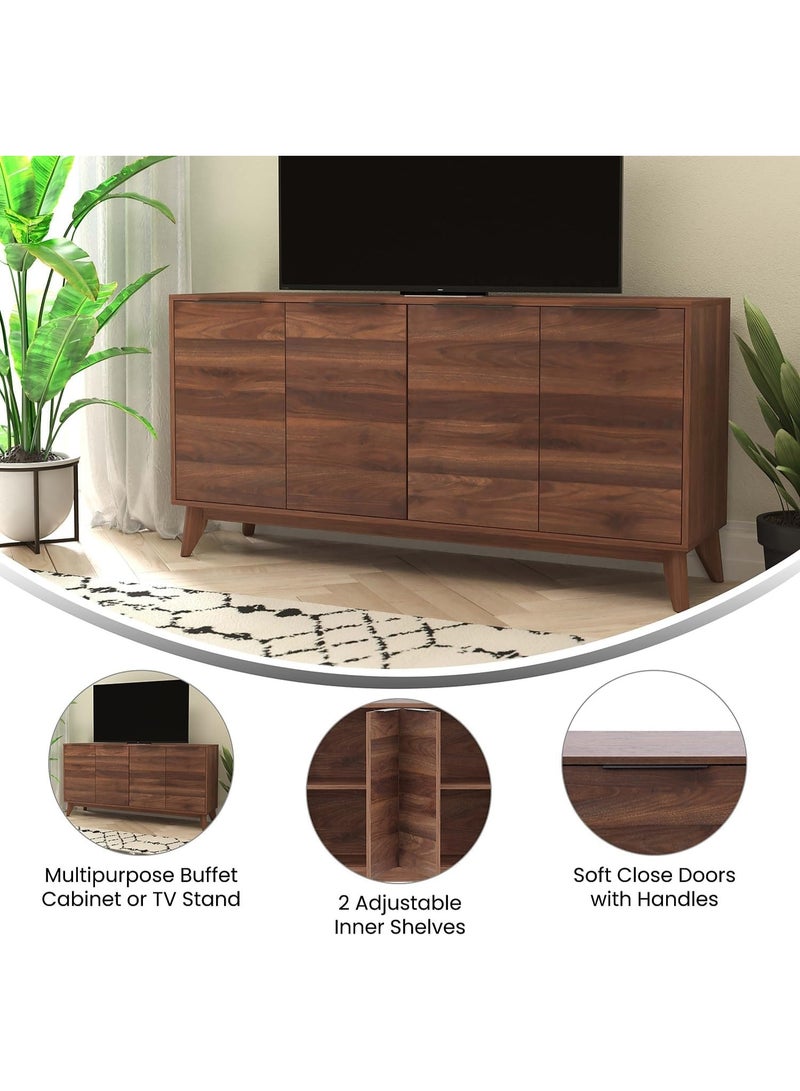 Flash Furniture Hatfield Engineered Wood TV Stand for up to 64" TVs, Media Console/TV Cabinet with Adjustable Shelf and Soft Close Doors, Dark Walnut - Image 4